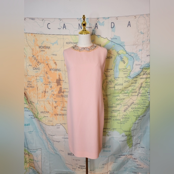 Vintage Light Pink Dress With Embellished Collar